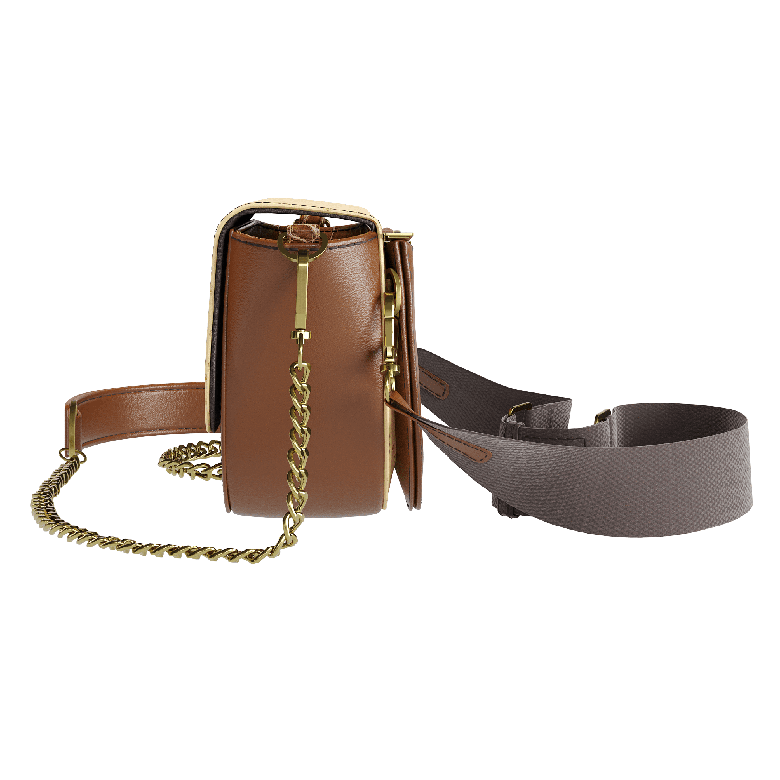 Light Wheat Ostrich Hip Bag With Havana Brown Veggie Tanned Body - Zelli Handbags