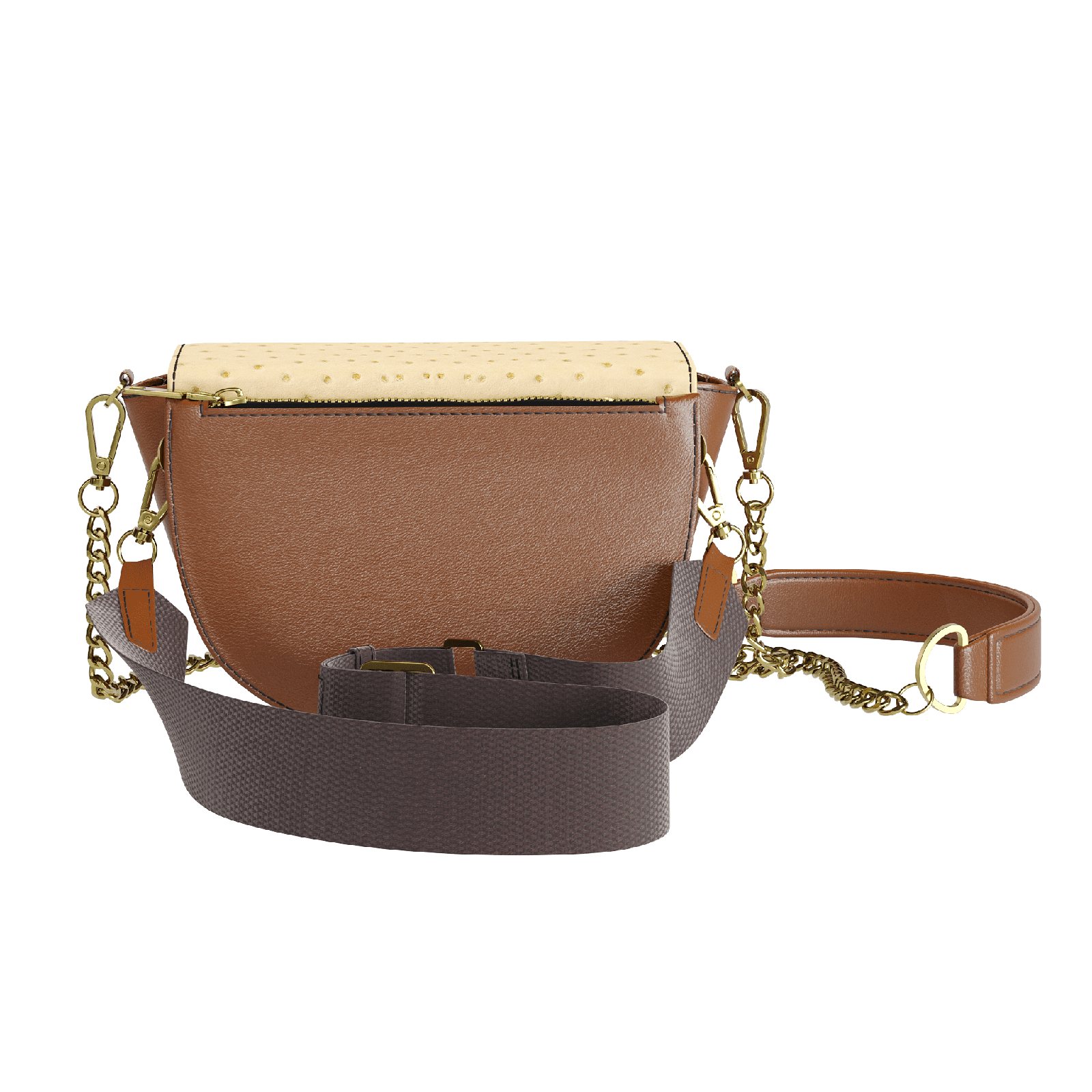 Light Wheat Ostrich Hip Bag With Havana Brown Veggie Tanned Body - Zelli Handbags