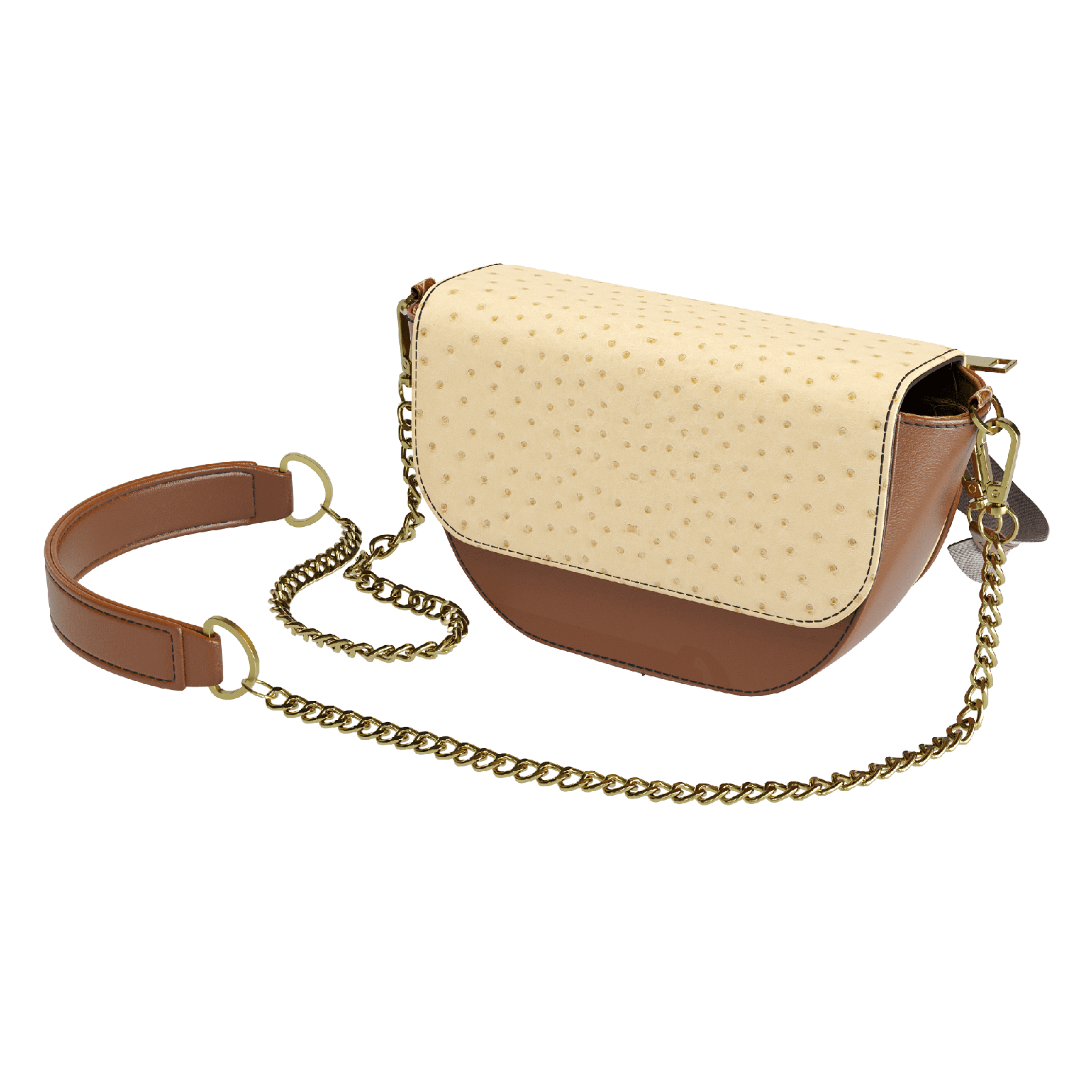 Light Wheat Ostrich Hip Bag With Havana Brown Veggie Tanned Body - Zelli Handbags