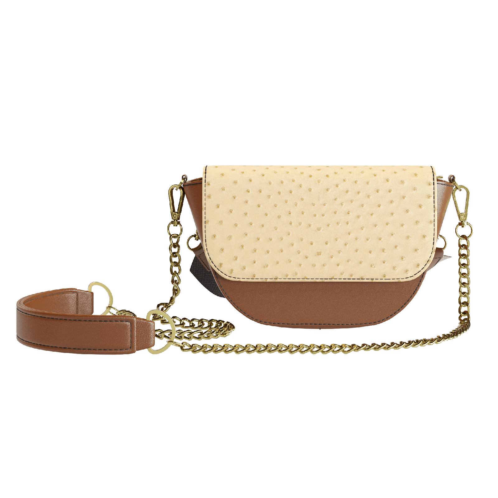 Light Wheat Ostrich Hip Bag With Havana Brown Veggie Tanned Body - Zelli Handbags