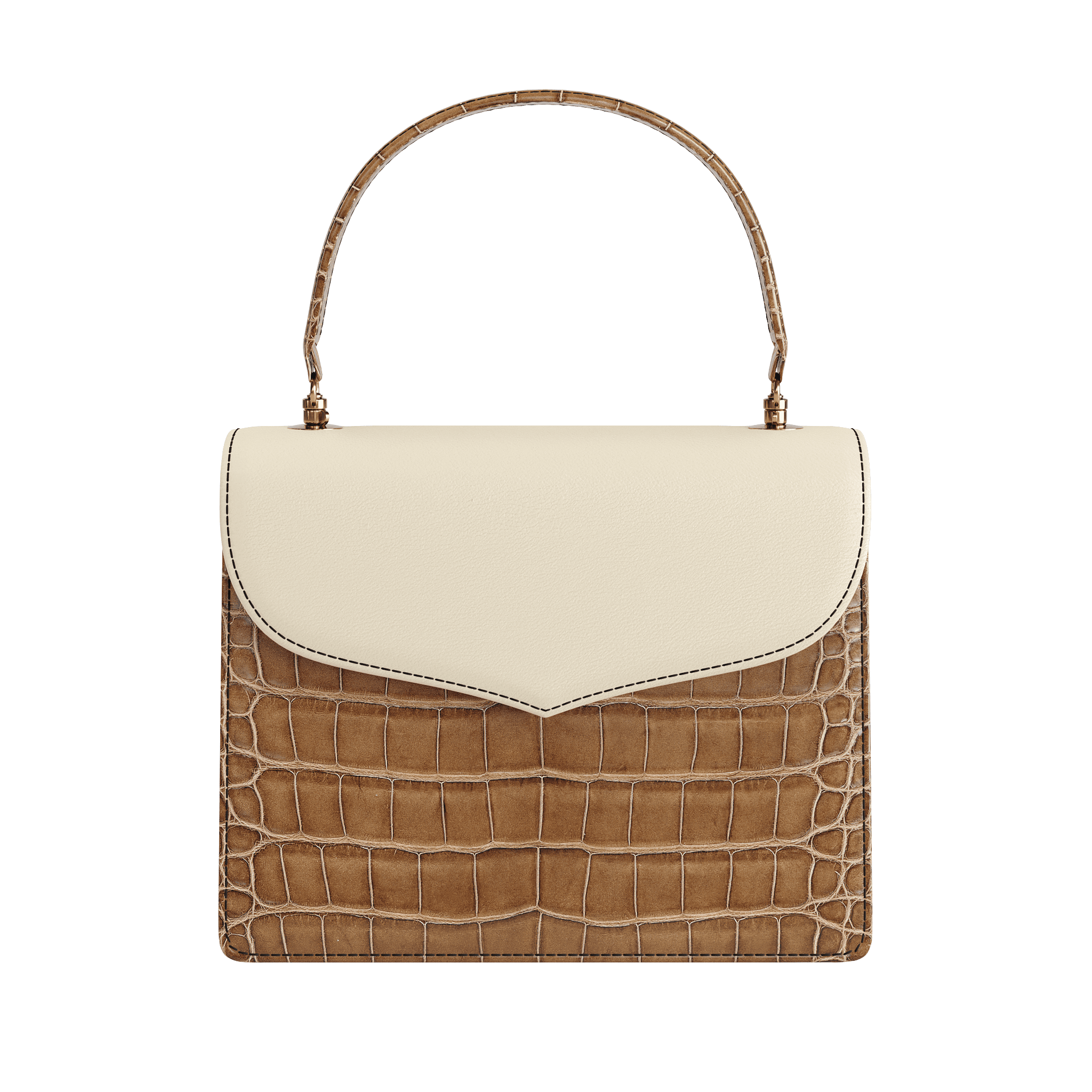 Luxury Authentic Alligator Handbag With Cream Top Flap - Zelli Handbags