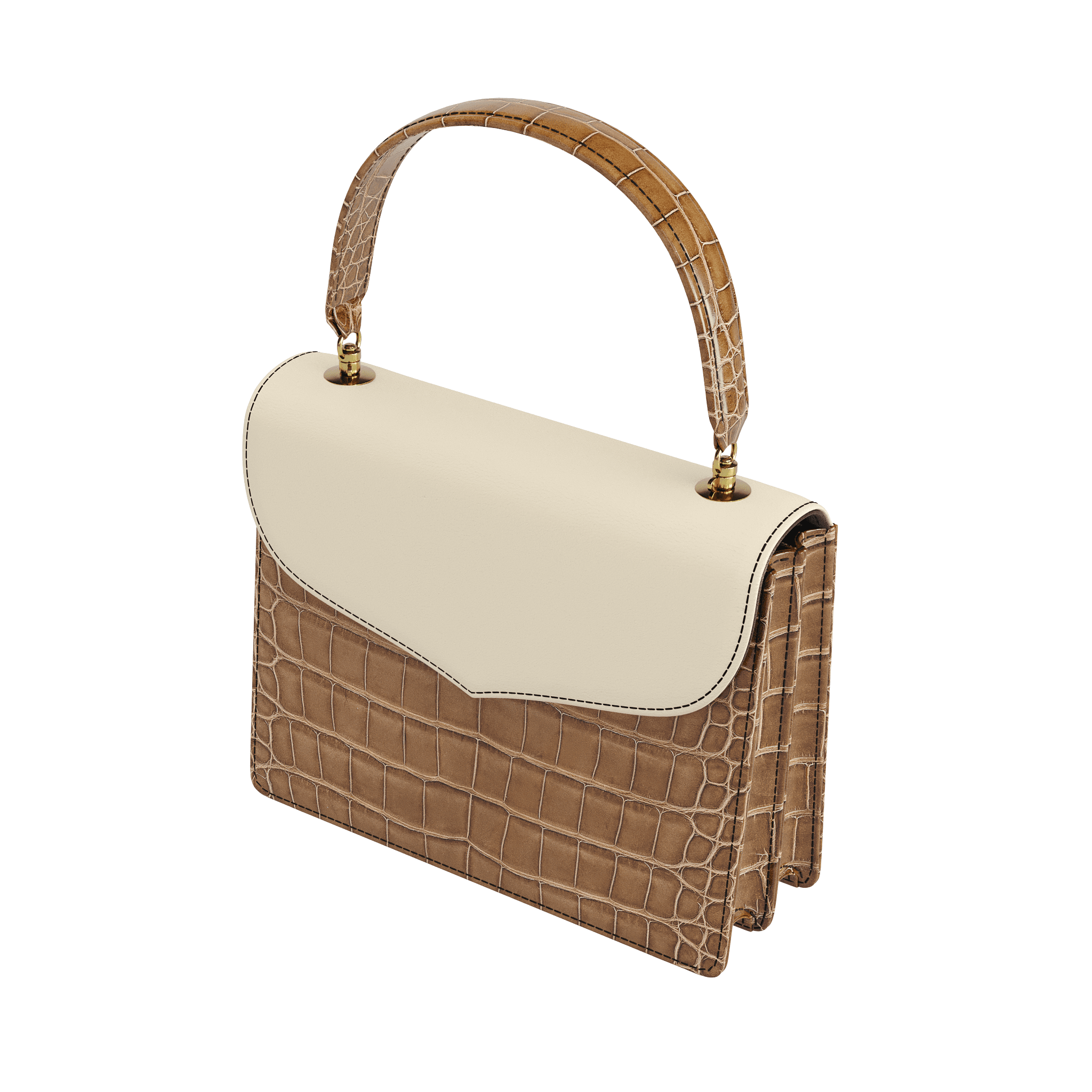 Luxury Authentic Alligator Handbag With Cream Top Flap - Zelli Handbags