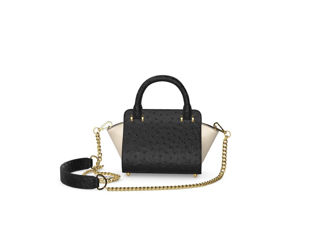 Luxury Black Ostrich Handbag With Cream Accents - Zelli Handbags