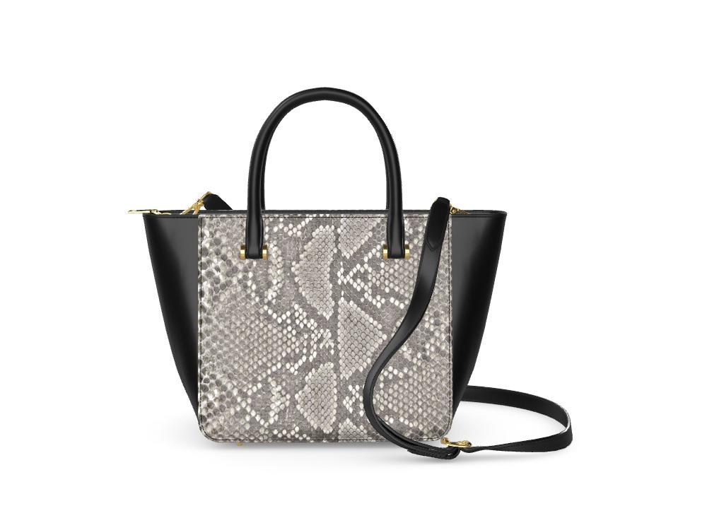 Natural Gray Python & Black Vachetta Tote - Zelli Handbags