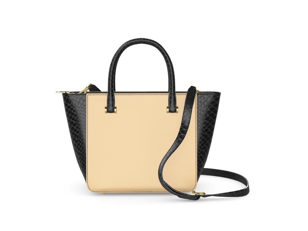 Natural Vachetta & Black Wide Scale Python Tote - Zelli Handbags