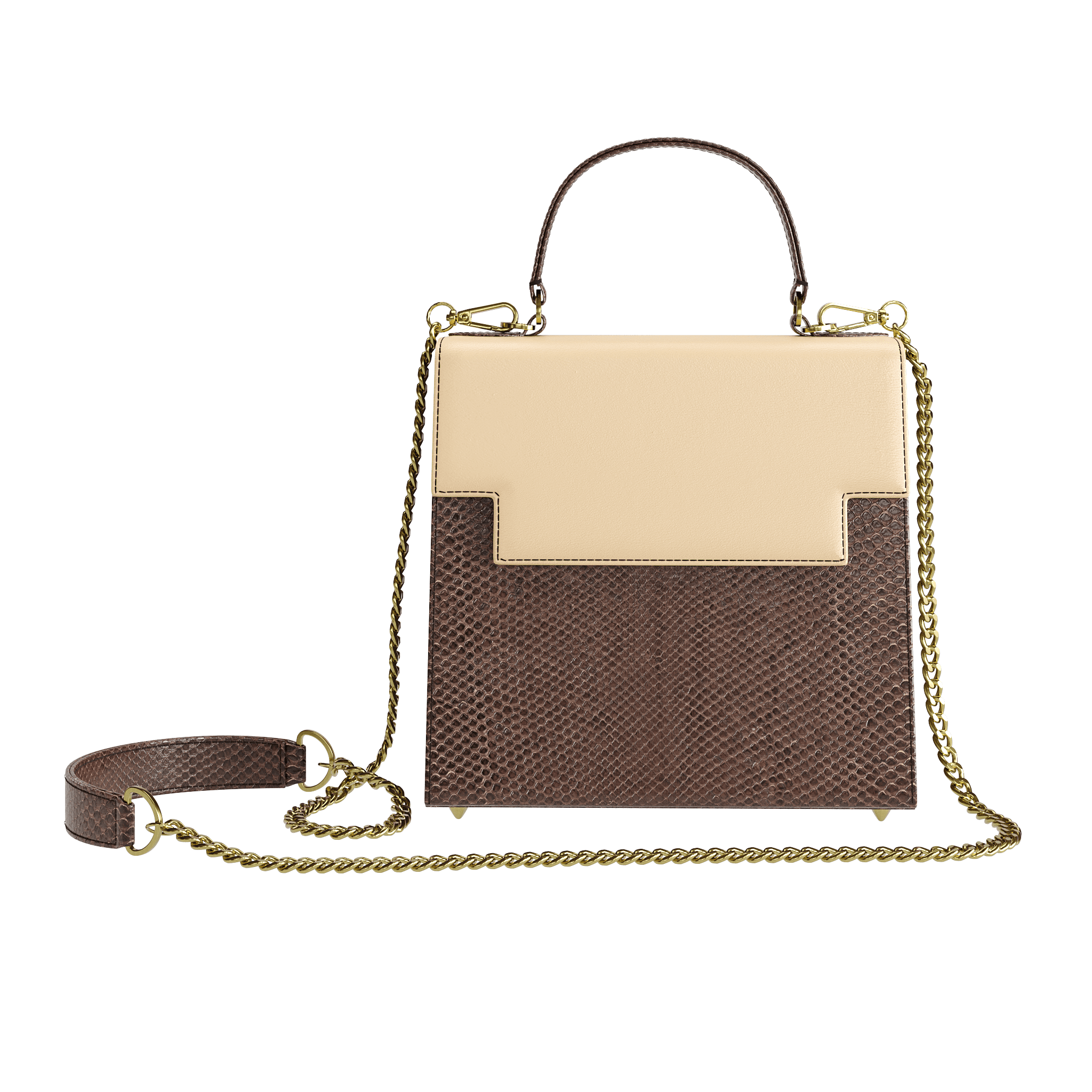 Natural Vachetta Luxury Handbag With Fine Brown Python Body - Zelli Handbags