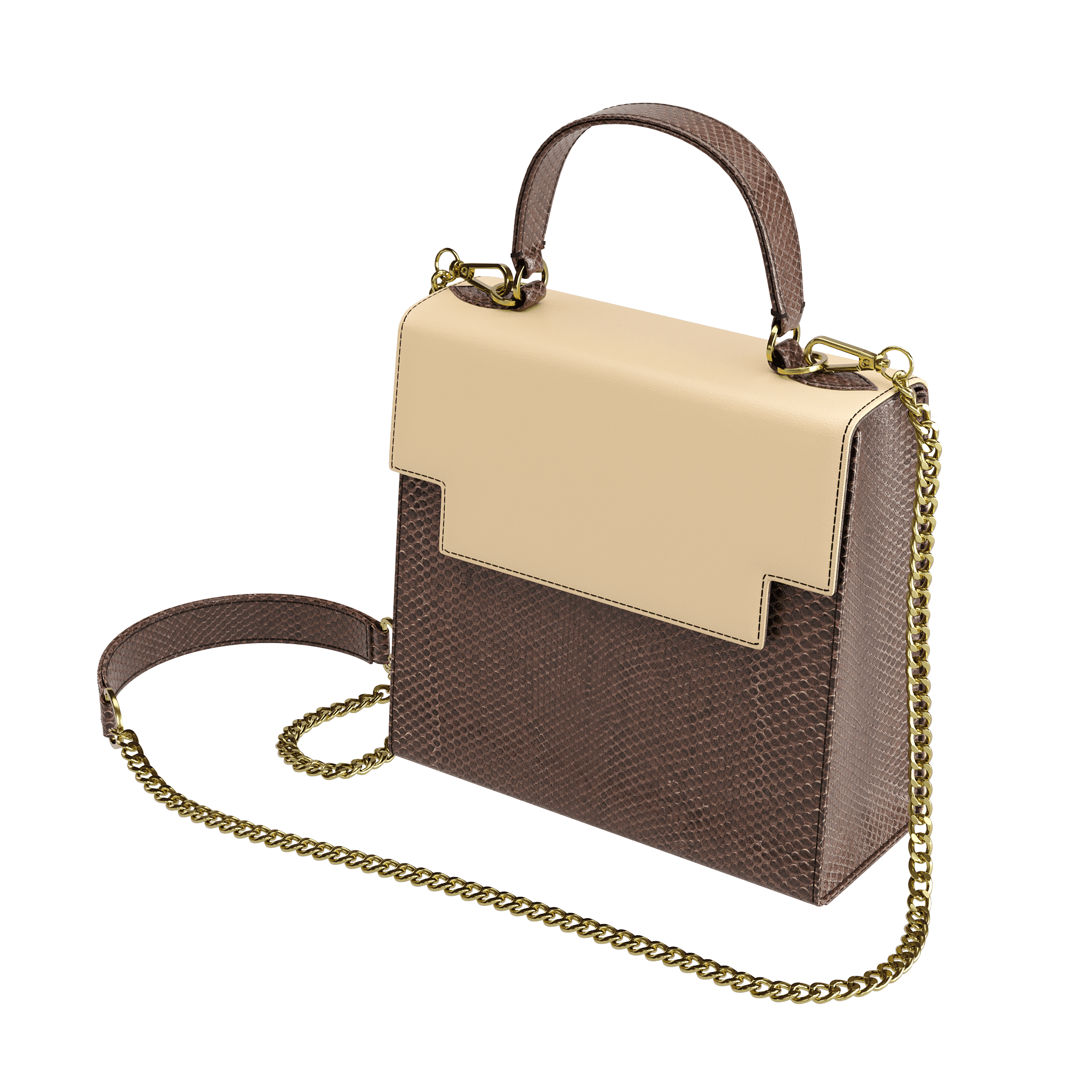 Natural Vachetta Luxury Handbag With Fine Brown Python Body - Zelli Handbags