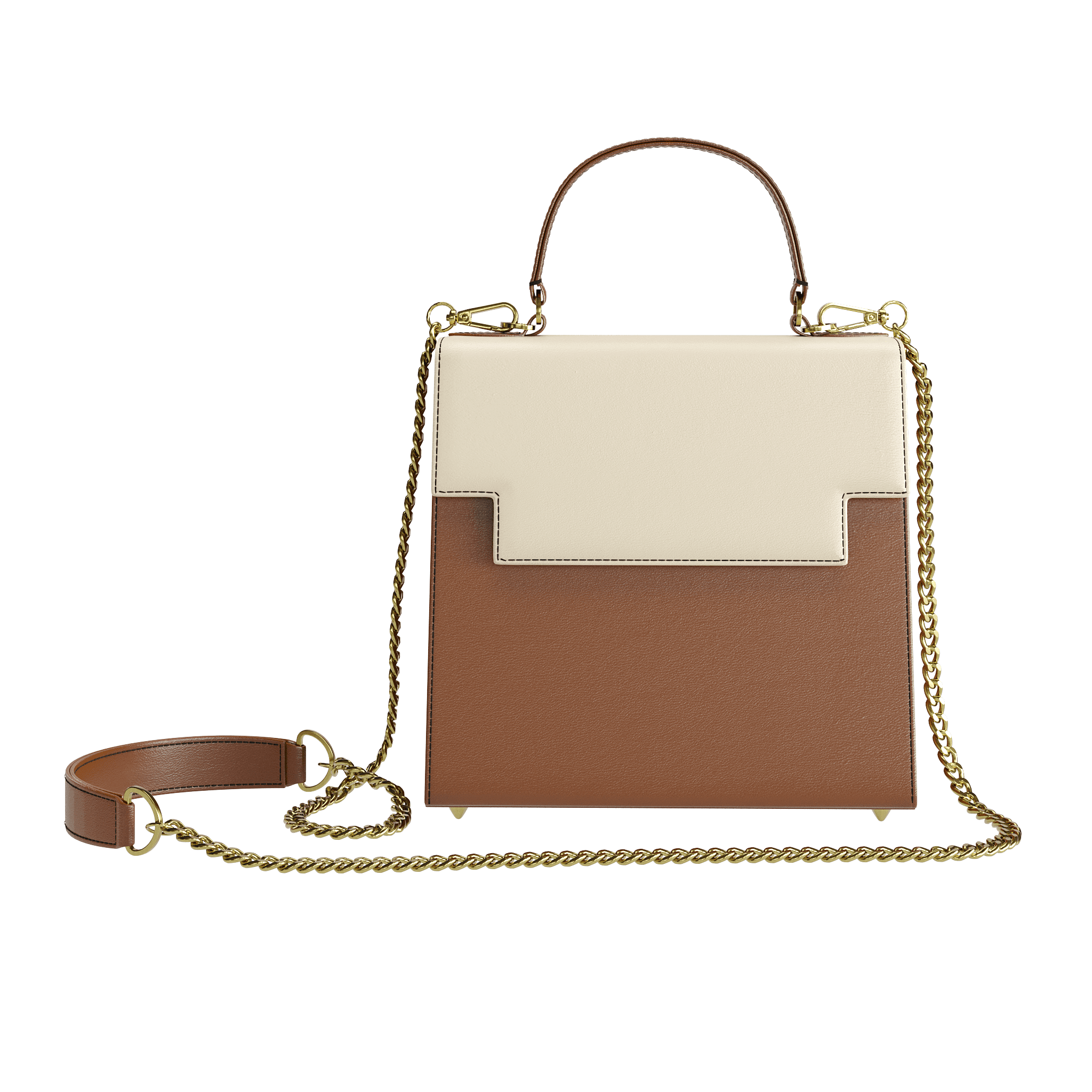 Rich Brown & Cream Box Luxury Handbag - Zelli Handbags