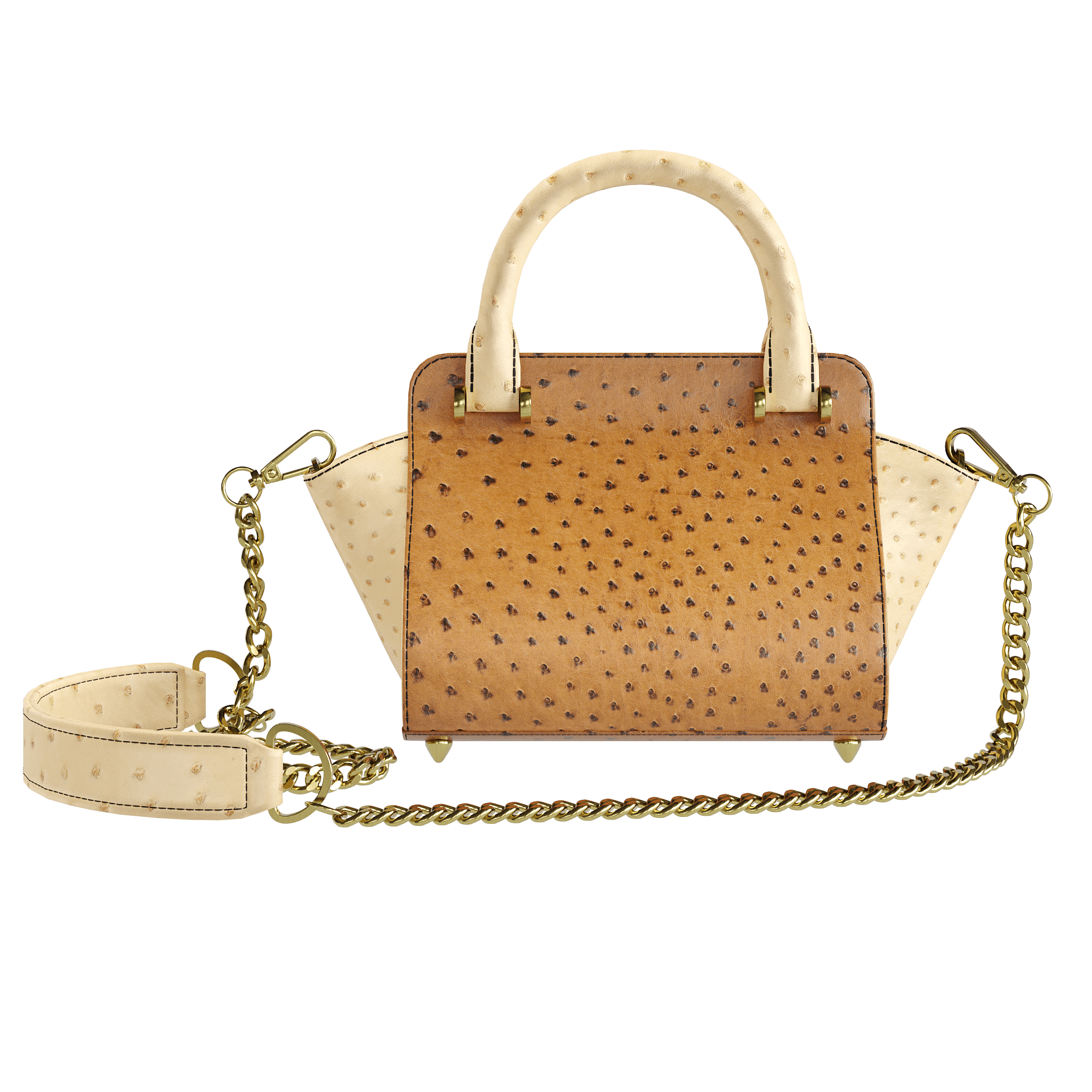 Tobacco & Wheat Luxury Ostrich Handbag With Flared Sides - Zelli Handbags