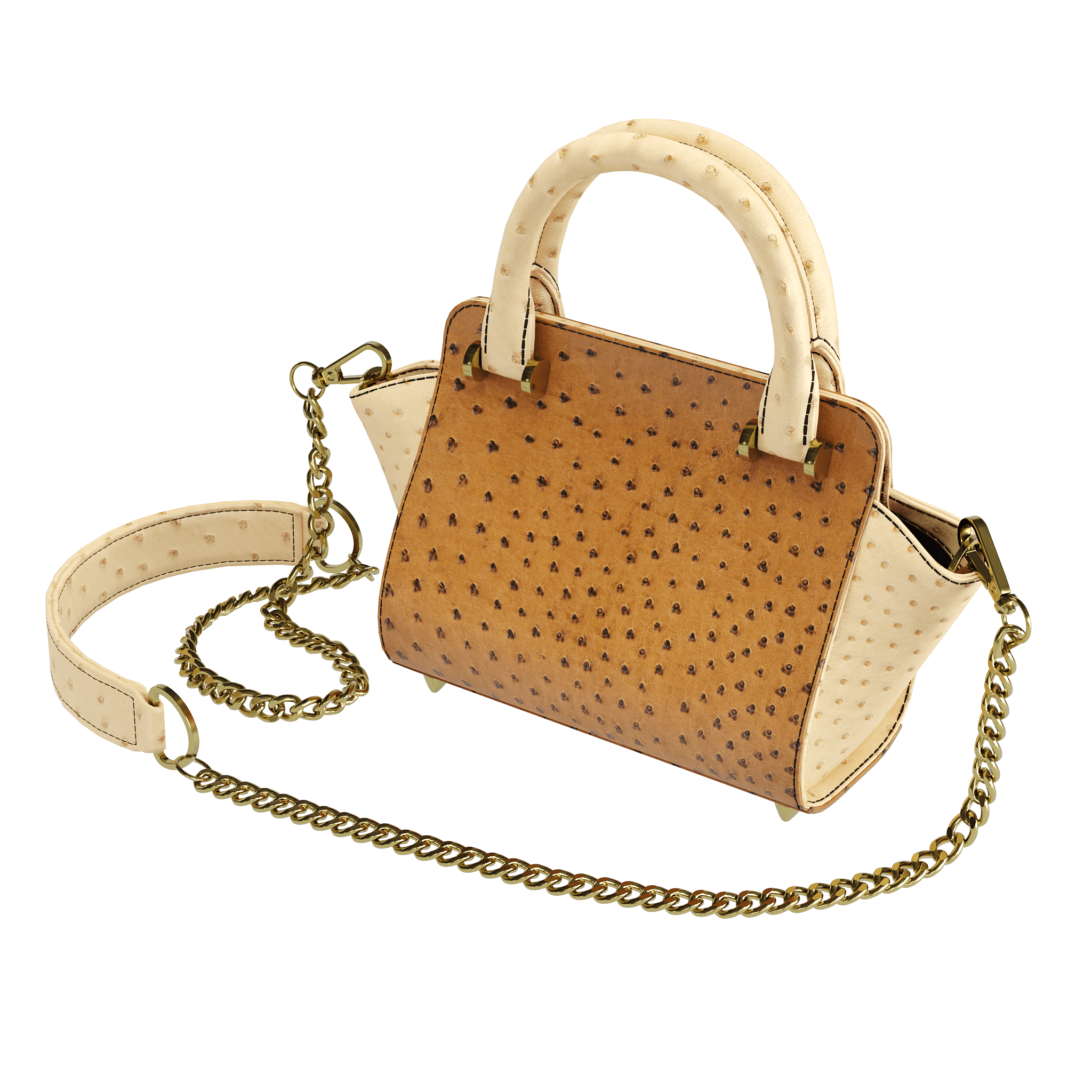 Tobacco & Wheat Luxury Ostrich Handbag With Flared Sides - Zelli Handbags