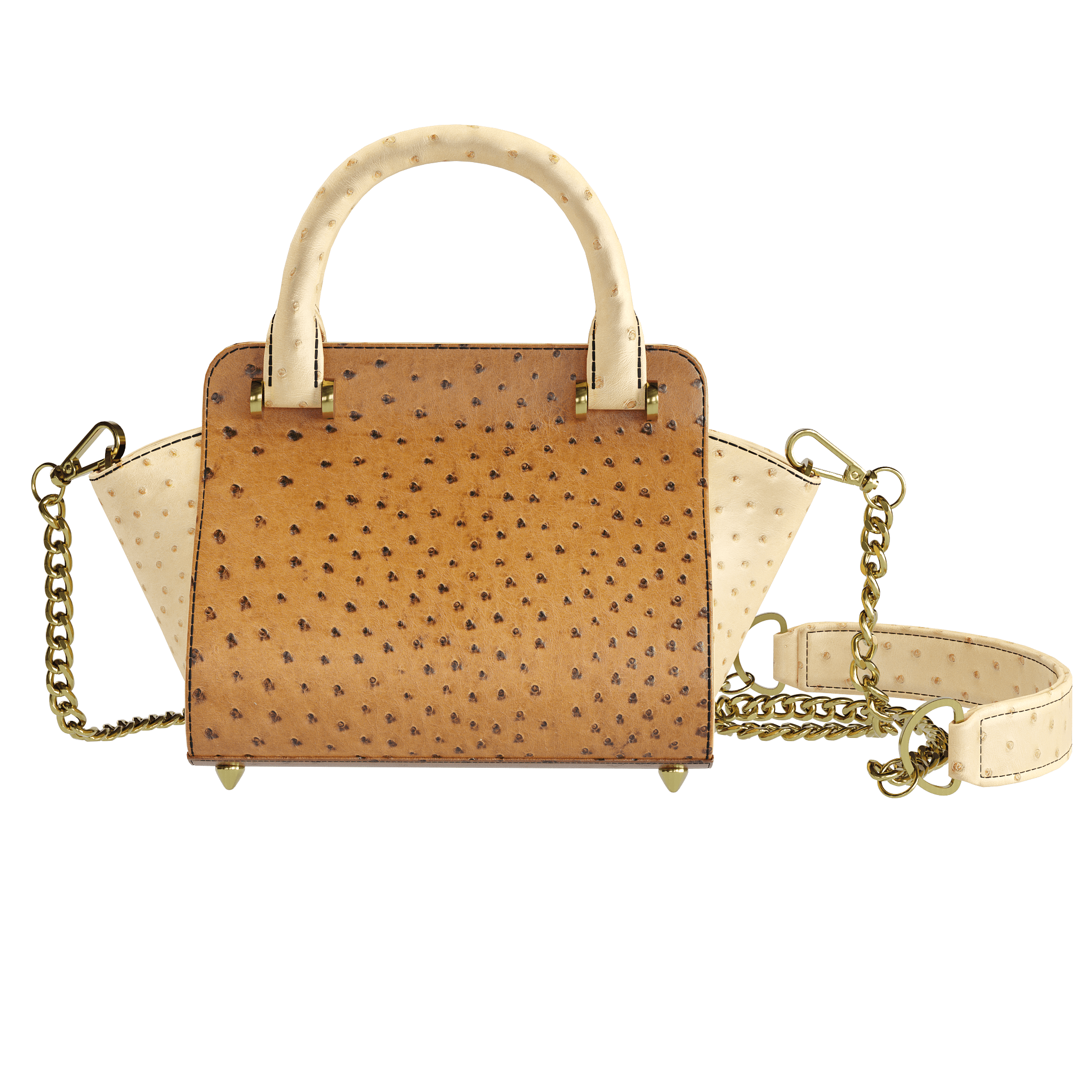 Tobacco & Wheat Luxury Ostrich Handbag With Flared Sides - Zelli Handbags