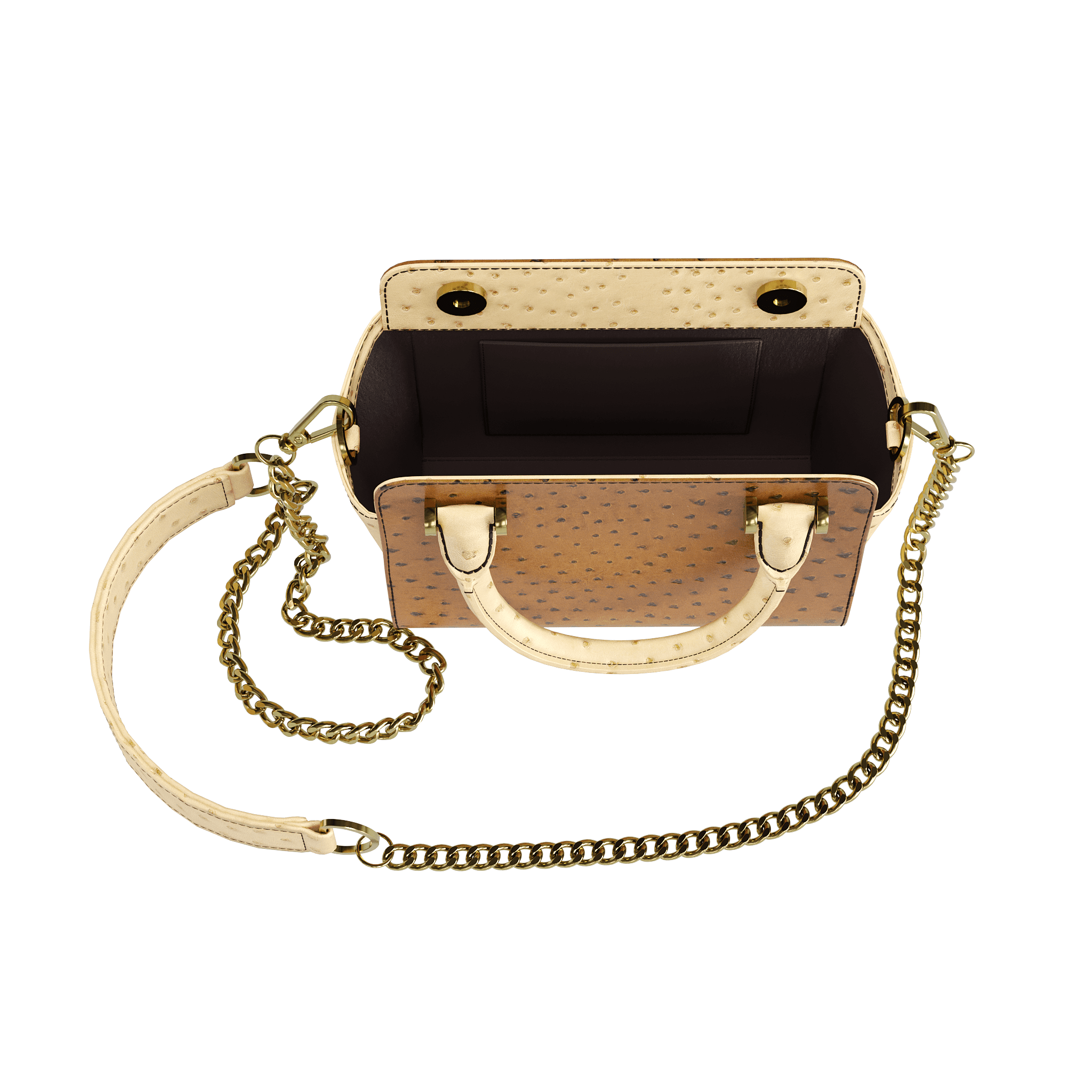 Tobacco & Wheat Luxury Ostrich Handbag With Flared Sides - Zelli Handbags