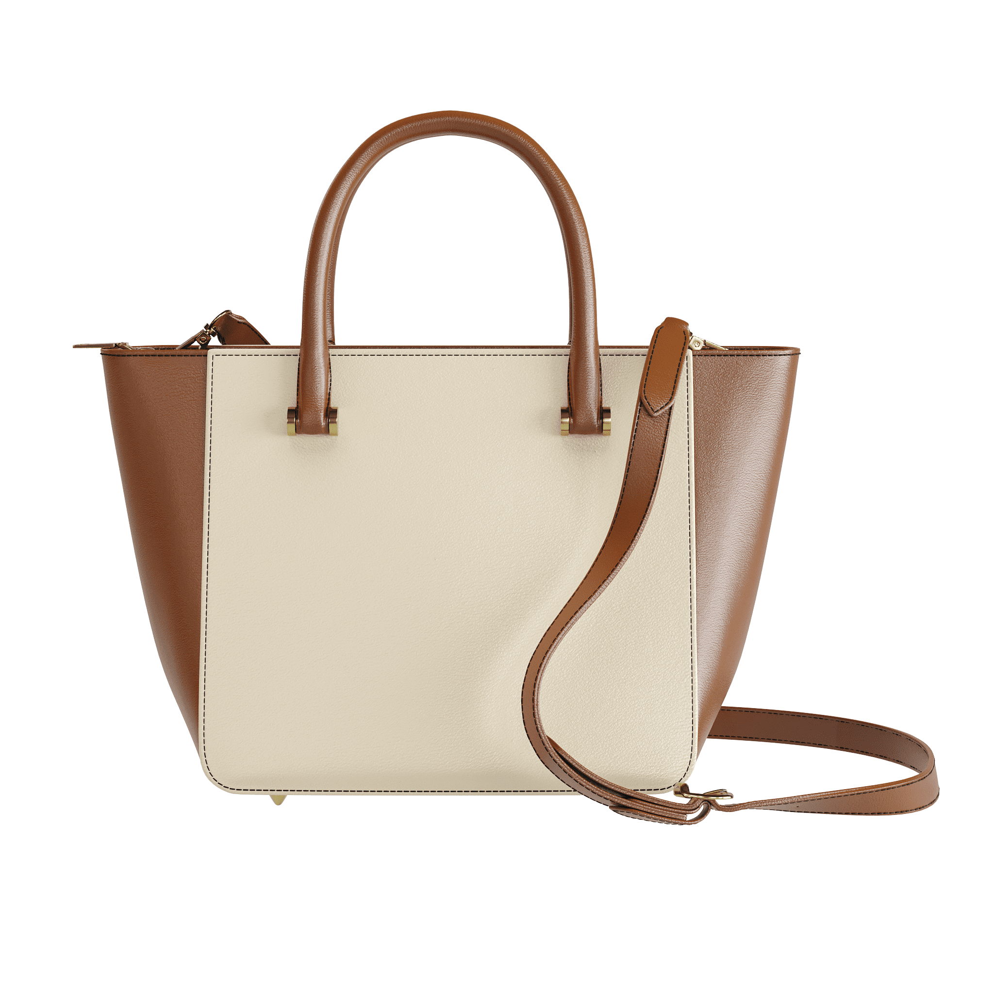 Two Tone Cream & Brown Vachetta Tote - Zelli Handbags