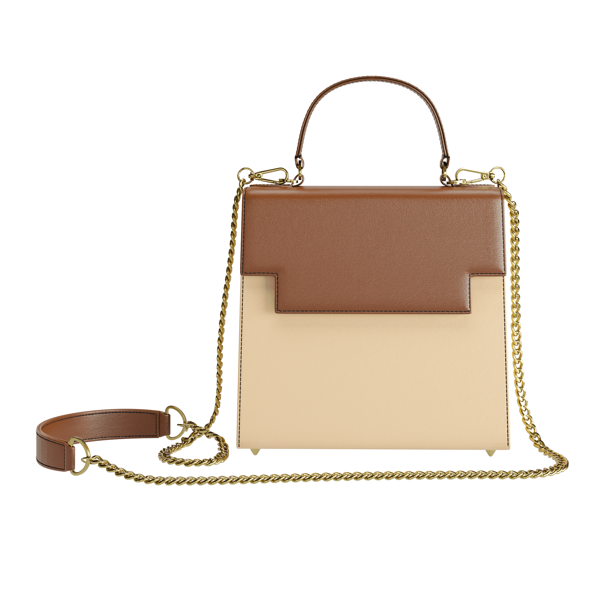 Two Toned Luxury Handbag In Natural & Brown - Zelli Handbags