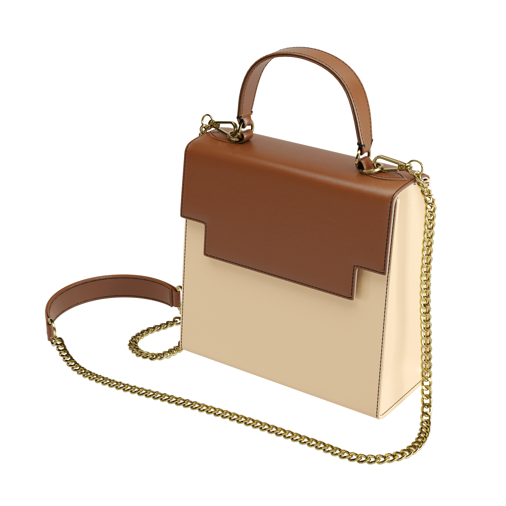 Two Toned Luxury Handbag In Natural & Brown - Zelli Handbags