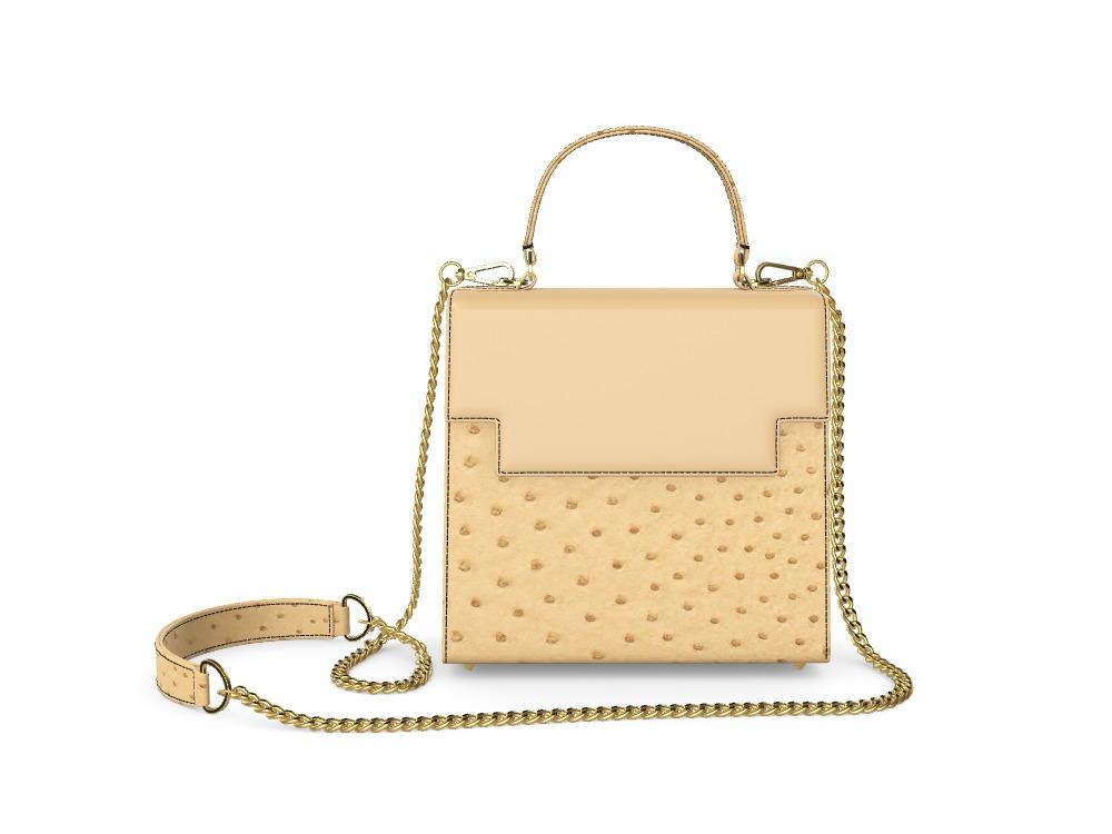 Wheat Ostrich and Natural Vachetta Box Bag - Zelli Handbags