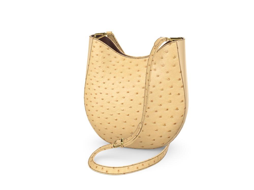 Wheat Ostrich and Natural Vachetta Crossbody Satchel - Zelli Handbags