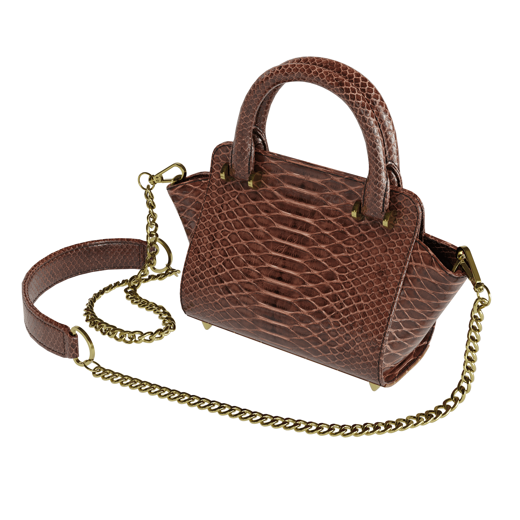 Wide Scale Brown Python Handbag With Dark Flared Sides - Zelli Handbags