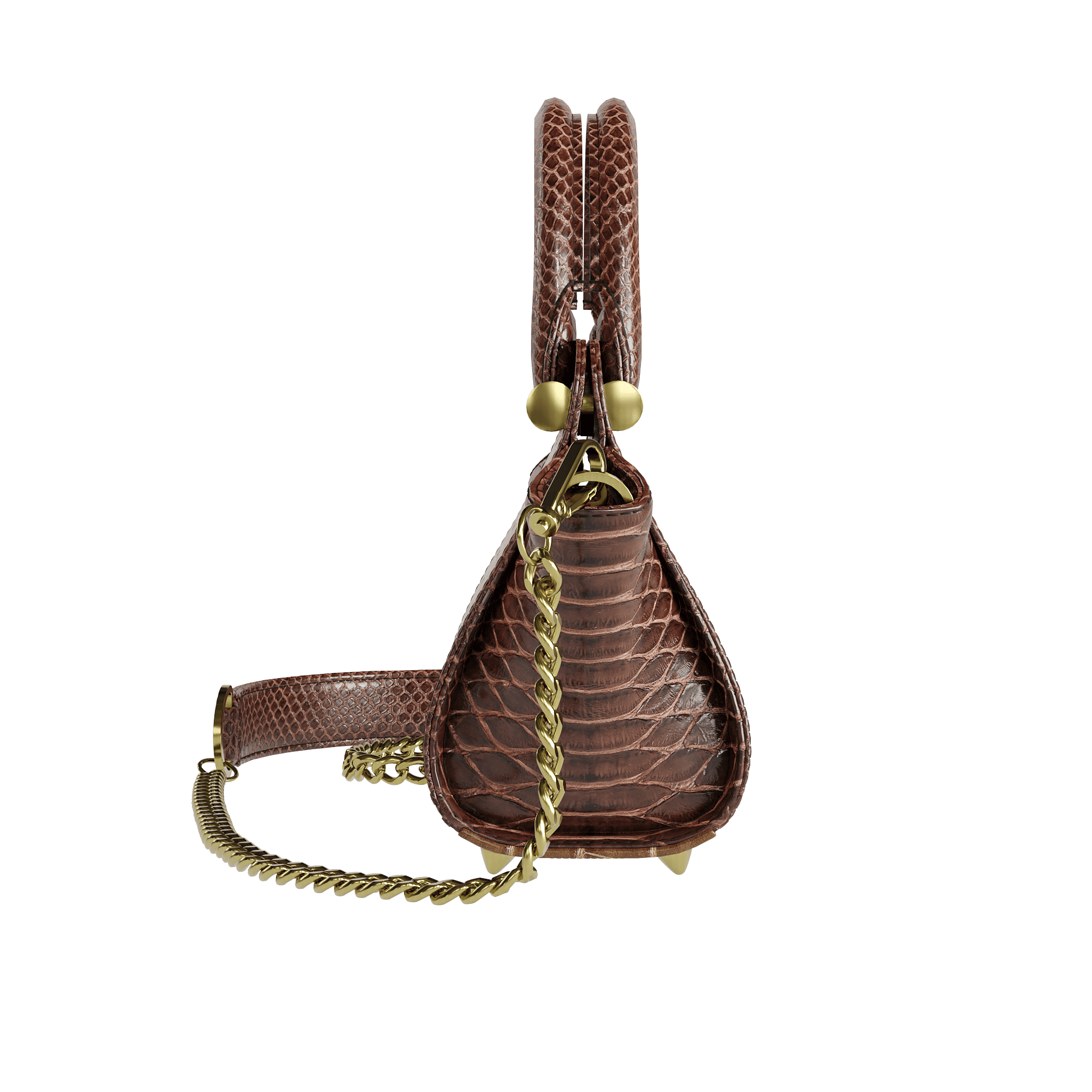 Wide Scale Brown Python Handbag With Dark Flared Sides - Zelli Handbags