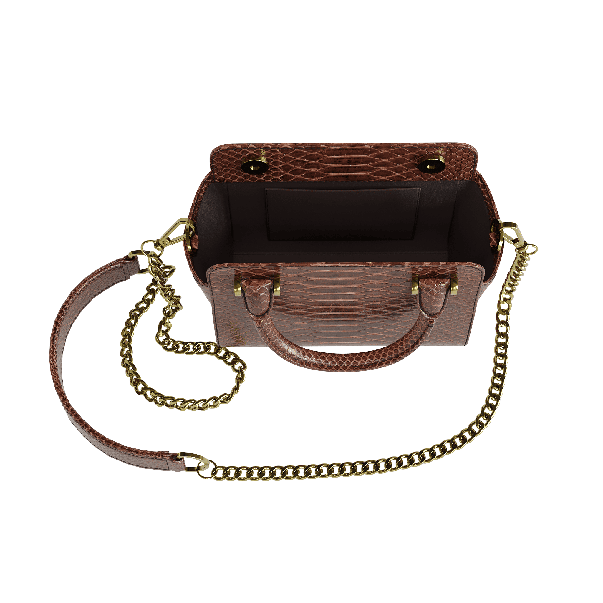 Wide Scale Brown Python Handbag With Dark Flared Sides - Zelli Handbags