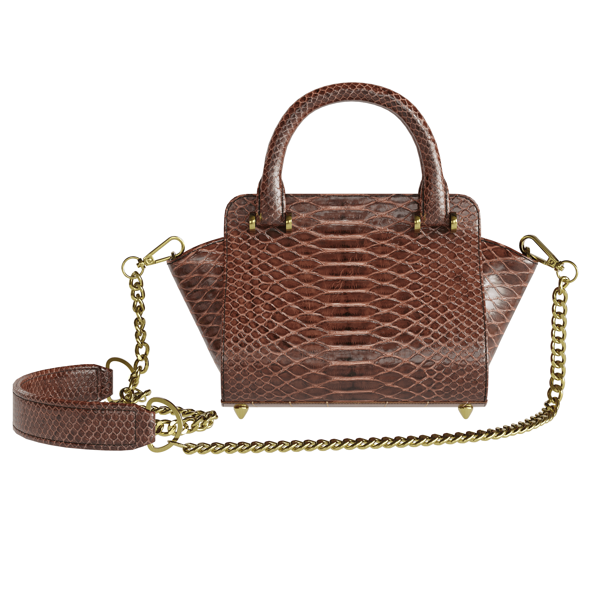 Wide Scale Brown Python Handbag With Dark Flared Sides - Zelli Handbags