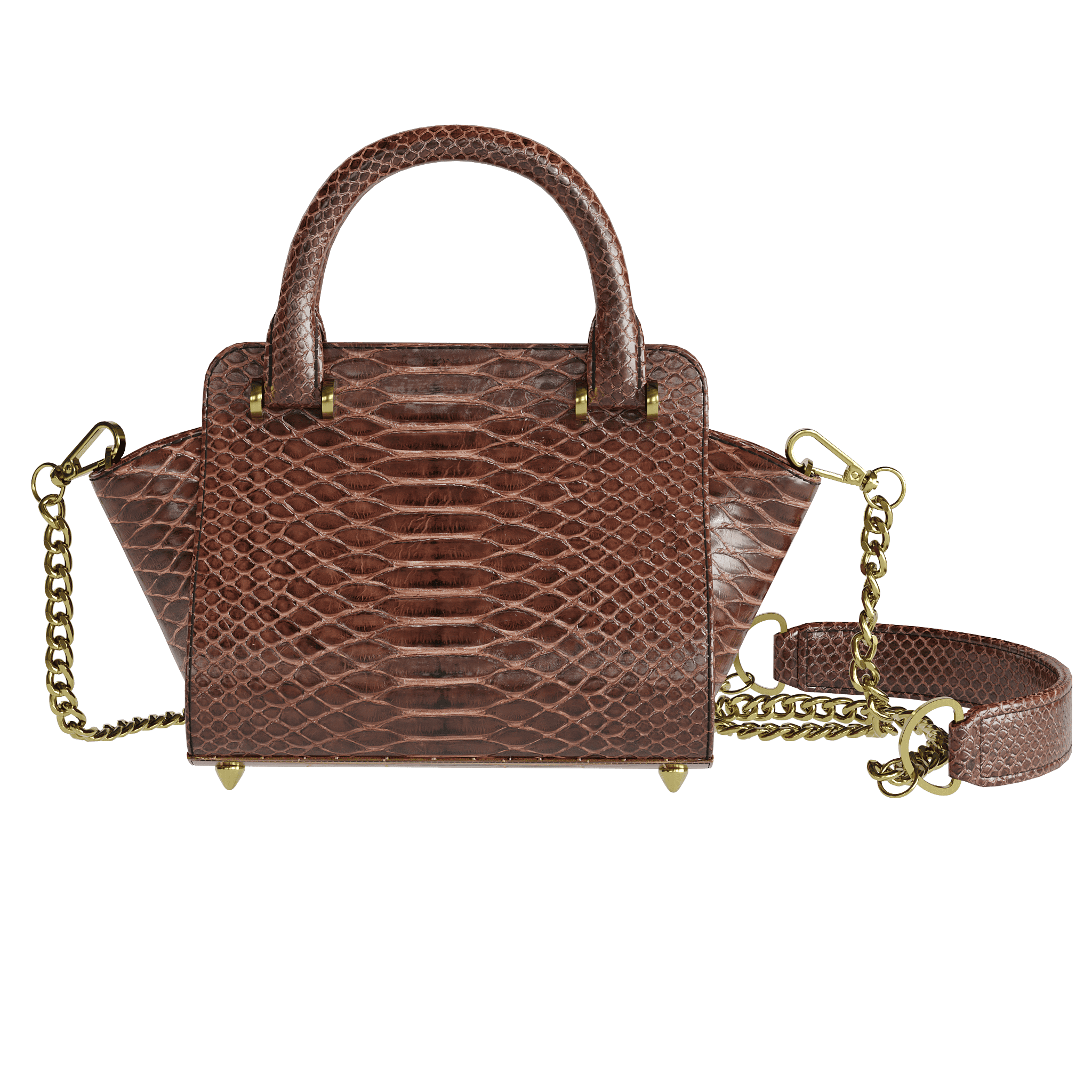 Wide Scale Brown Python Handbag With Dark Flared Sides - Zelli Handbags